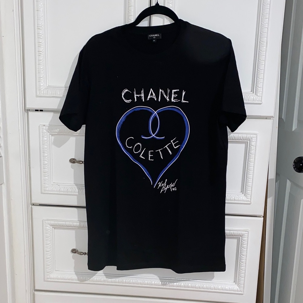 Chanel Black T-Shirt with Blue Heart Design